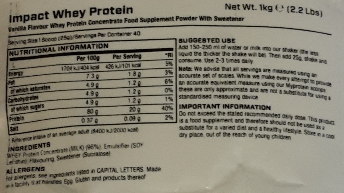 Myprotein Label - Impact whey vanille